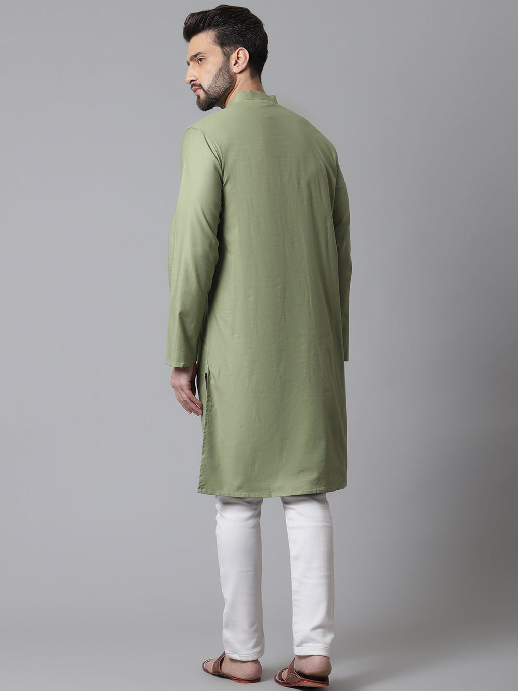 Even Apparels Green Pure Cotton Kurta With Band Collar - Distacart
