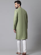 Even Apparels Green Pure Cotton Kurta With Band Collar - Distacart