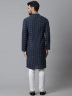 Even Apparels Blue Solid Kurta With Band Collar - Distacart