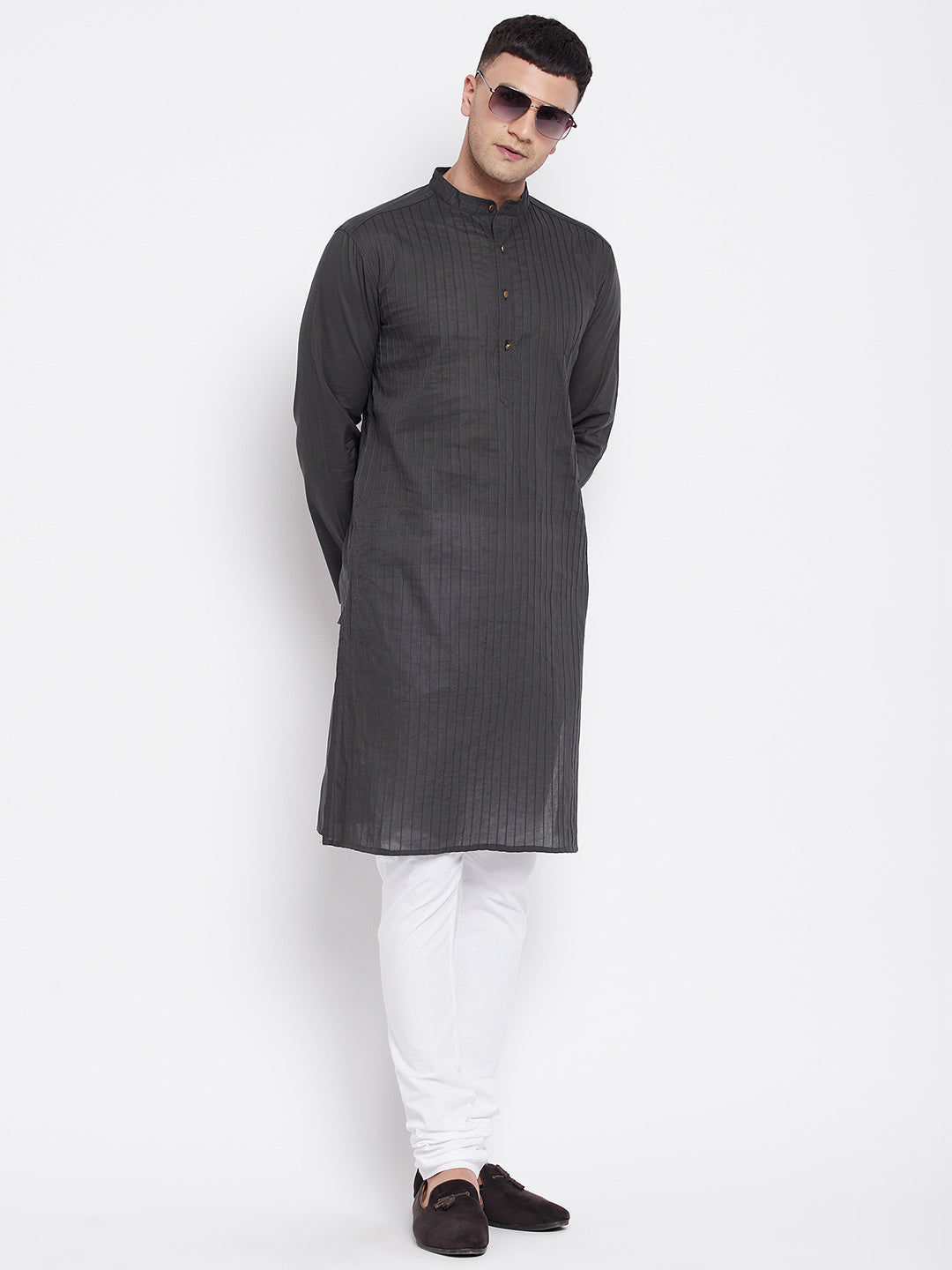 Even Apparels Grey Pure Cotton Kurta With Band Collar - Distacart