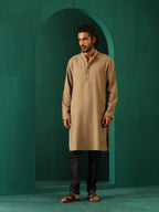 trueBrowns Men's Beige Dobby Textured Kurta