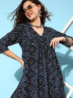InWeave Women's Black Ethnic Motif Short Dress - Distacart