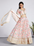 House of Panchhi Cream Colour Organza Floral Design Digital Print Lehenga Choli & Dupatta