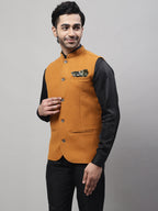 Even Apparels Men's Orange Pure Wool Nehru Jacket