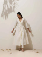 trueBrowns Off White Cotton Linen Angrakha Kurta Pant Set - Distacart
