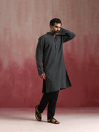 trueBrowns Men's Charcoal Grey Mandarin Collar Kurta