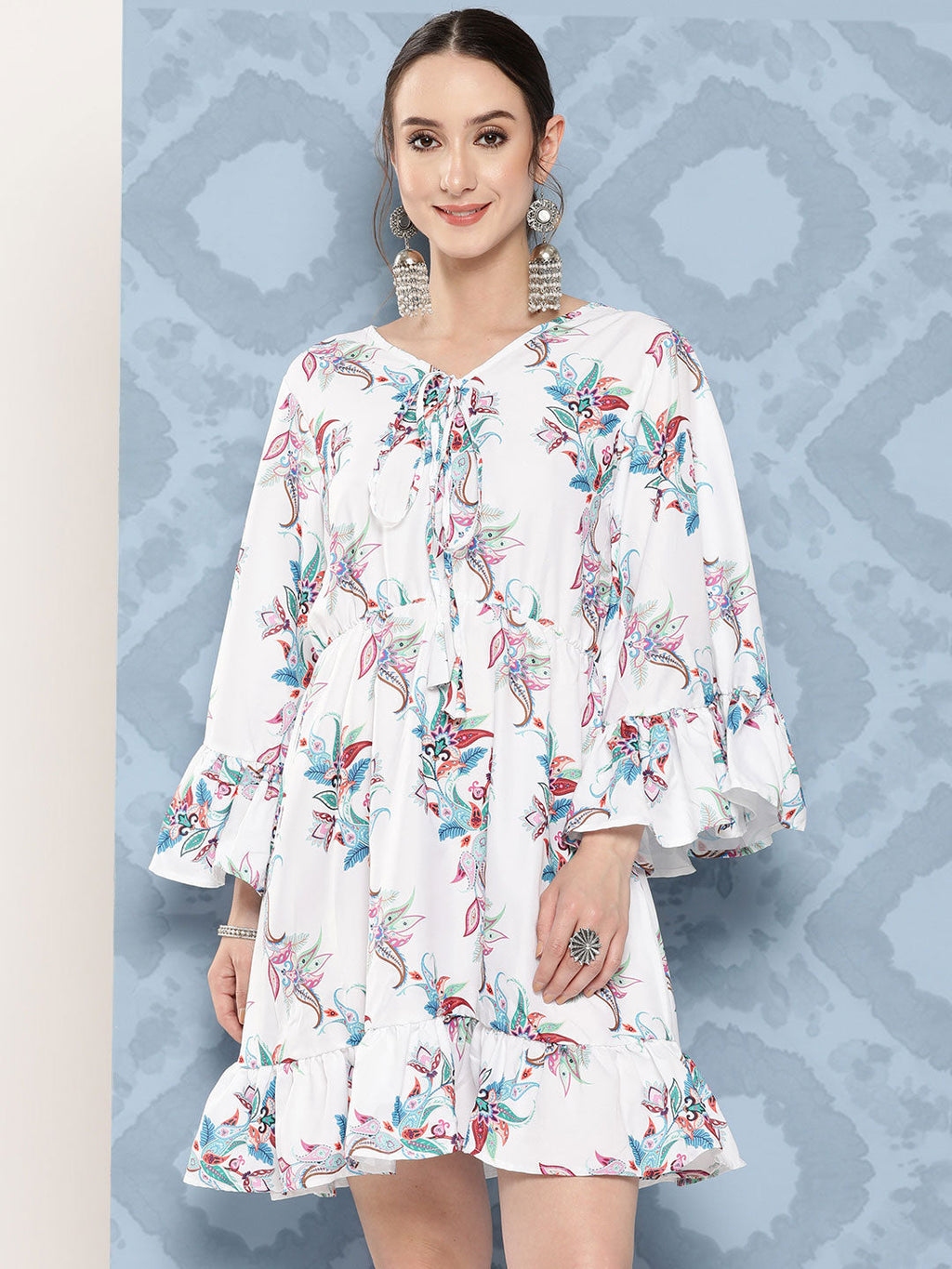 InWeave Women's White Floral Paisley Print Short Dress - Distacart