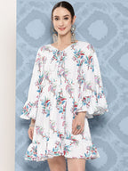 InWeave Women's White Floral Paisley Print Short Dress - Distacart