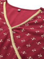 Ahalyaa Women Maroon Floral Empire Kurta with Palazzos