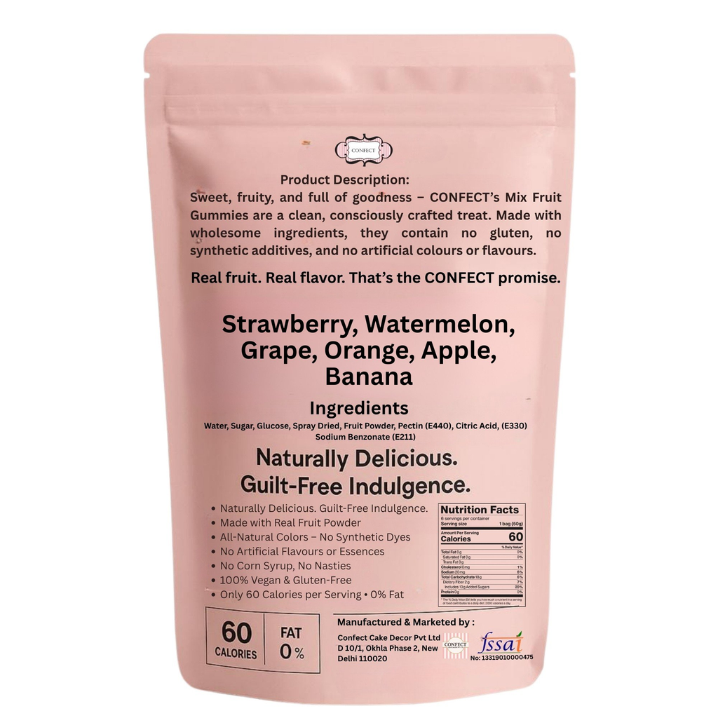 fruity classic gummies pack of strawberry watermelon grape orange apple banana gummies 300 gm