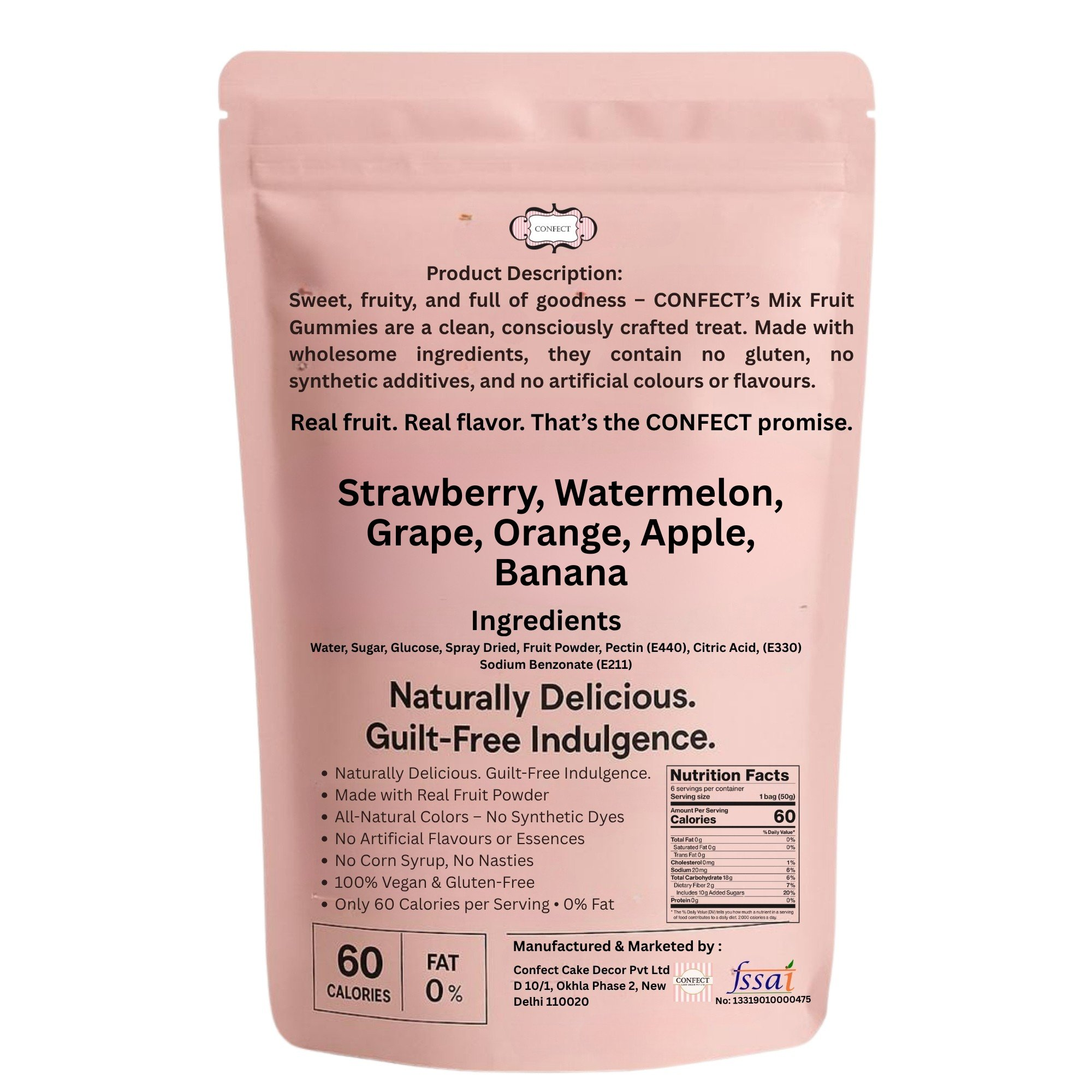fruity classic gummies pack of strawberry watermelon grape orange apple banana gummies 300 gm