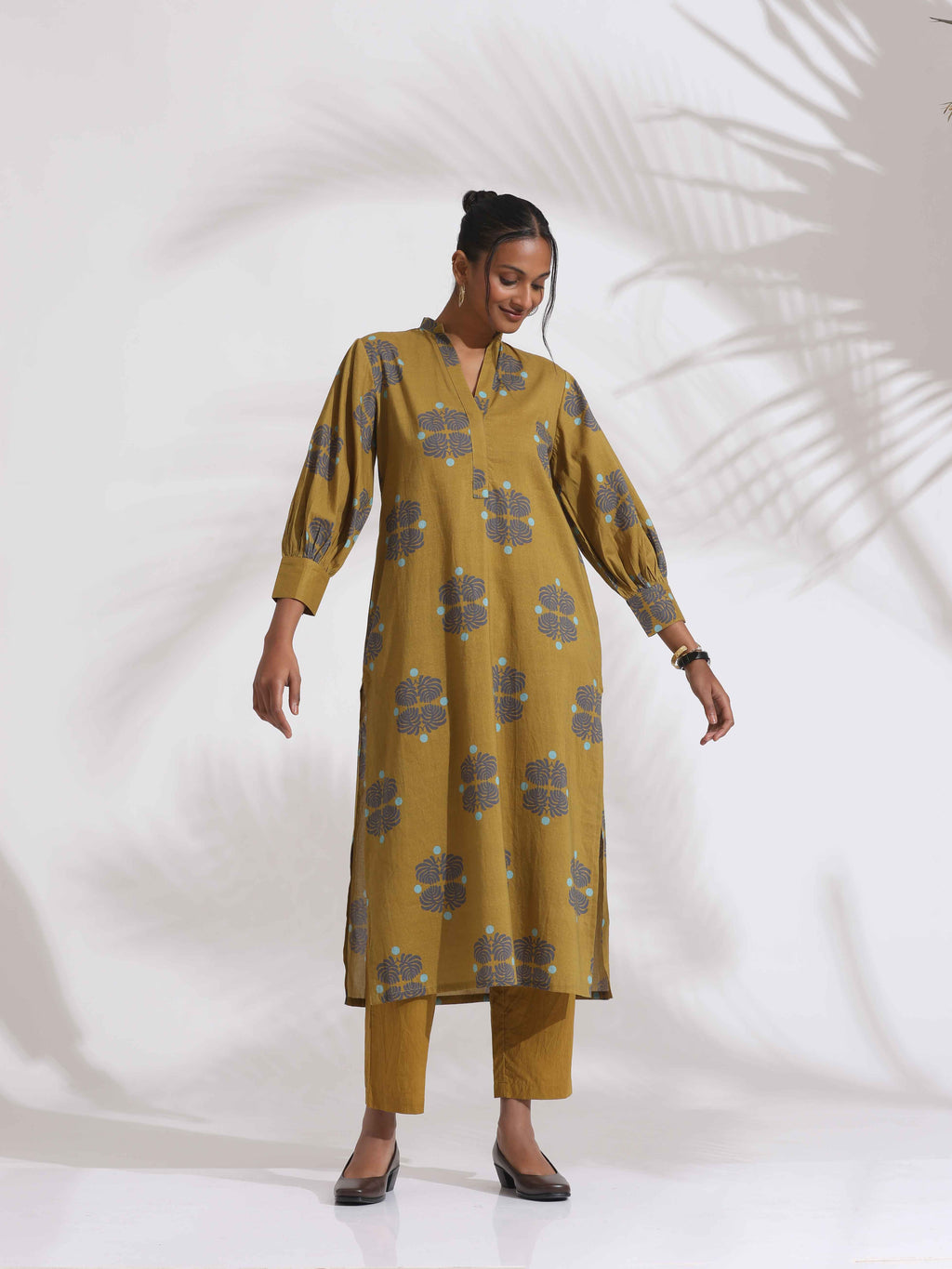 trueBrowns Green Cotton Print Straight Kurta Set - Distacart