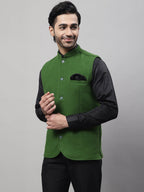 Even Apparels Men's Green Pure Wool Nehru Jacket