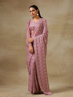 trueBrowns Dark Mauve Bandhani Printed SilkReady to Wear Saree