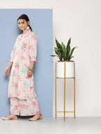 Ahalyaa Women Pink Floral Printed Gotta Patti Kurta with Palazzos