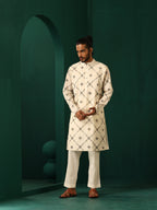 trueBrowns Men's Ivory Rhombus Cotton Kurta