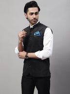 Even Apparels Men's Black Nehru Jacket With Welt Pockets