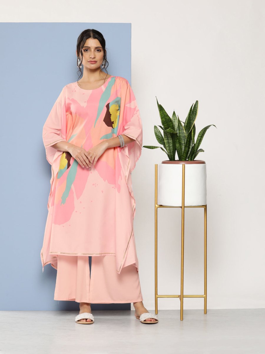 Ahalyaa Women Pink Printed Gotta Patti Kurta with Palazzos