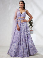 House of Panchhi Lavender Georgette Sequins And Thread Embroidery Lehenga Choli & Dupatta