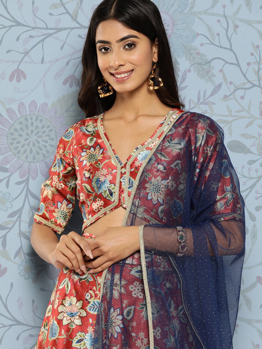 Ahalyaa Printed Zari Ready to Wear Lehenga & Blouse With Dupatta