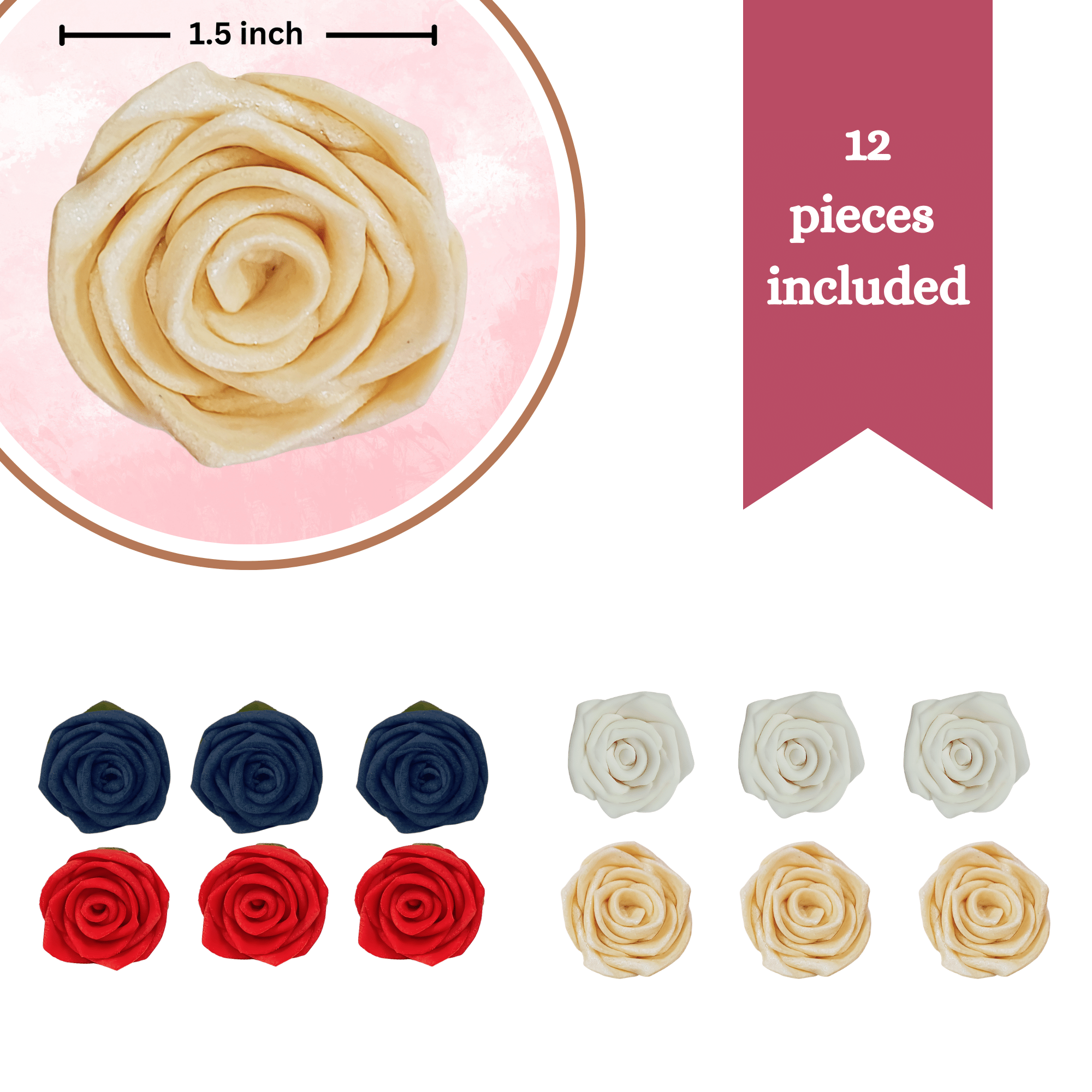 confect edible sugar roses cake toppers for cupcakes doughnut cake decorations pack of 12 j4 roses 02