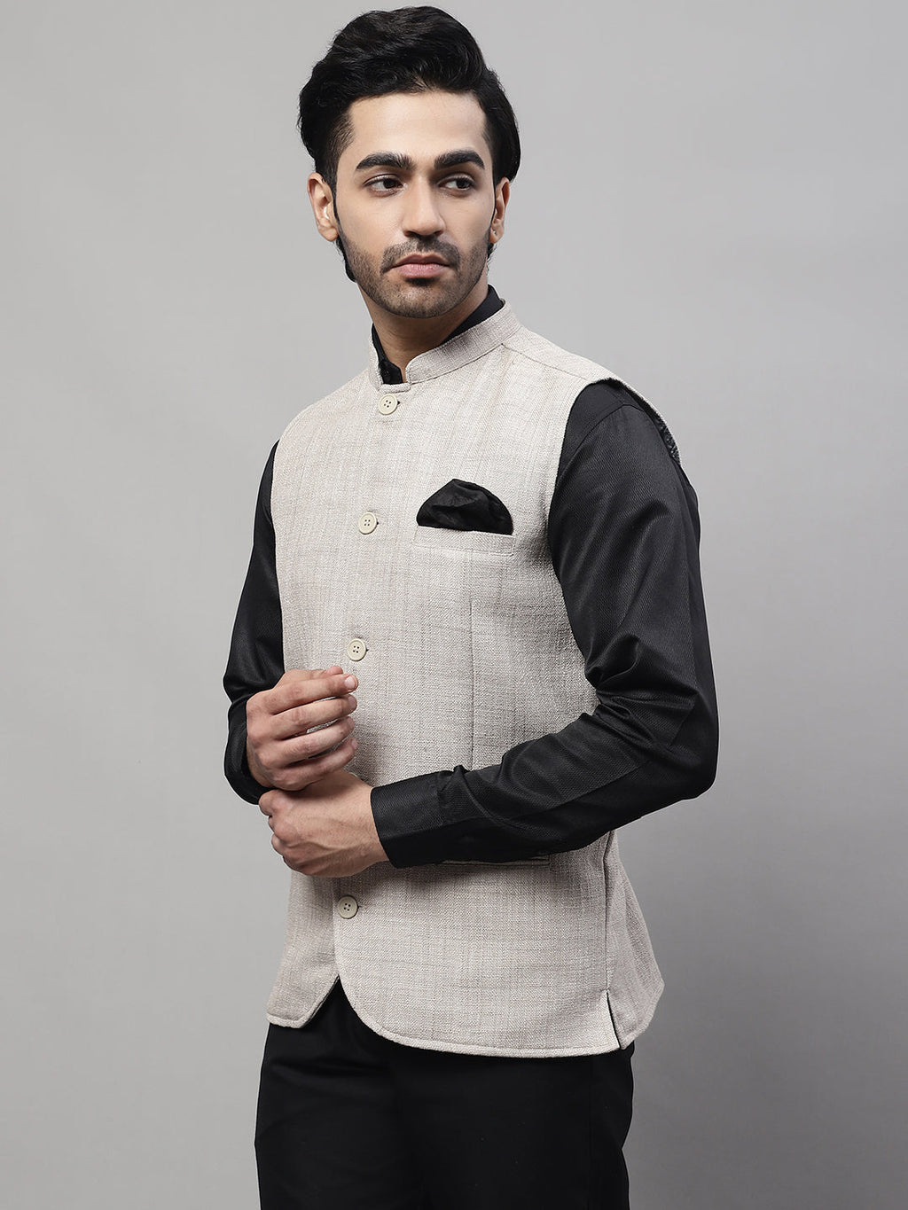 Even Apparels Men's Beige Nehru Jacket With Welt Pockets