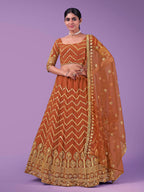 Myra Orange Georgette Embroidered Designer Lehenga