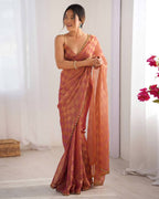 Lorenvalley Fashion Peach NC Chiffon Square with fancy Lace Saree with Blouse - Distacart
