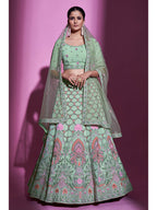 Myra Pista Green Georgette Embroidered Designer Lehenga Choli