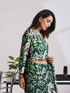 trueBrowns Green Muslin Ikat Shirt Blouse