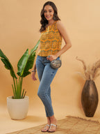 InWeave Haldi Yellow Mughal Kalamkari W/U Top
