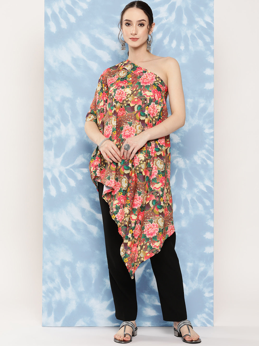 InWeave Women's Mutli Peacock Japanese Art Oneshoulder Top