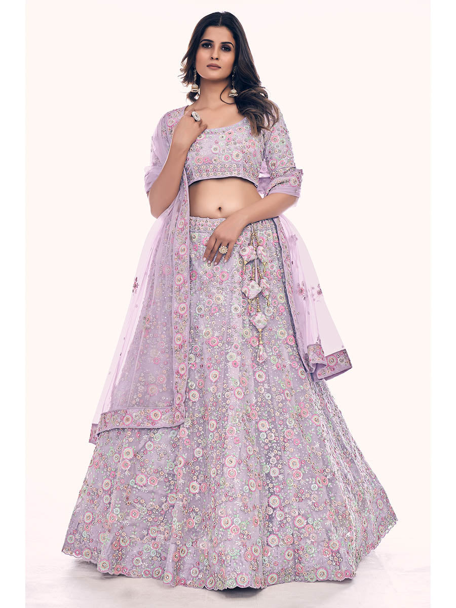 Myra Lilac Soft Net Embroidered Designer Lehenga Choli