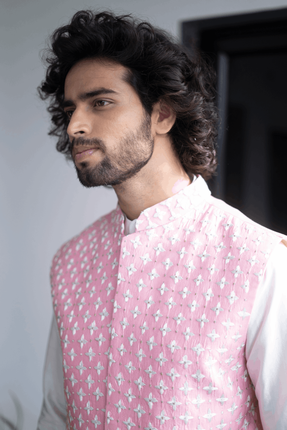 Light Pink Designer Men's Nehru Jacket by Hilo Design