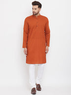 Even Apparels Rust Pure Cotton Kurta With Band Collar - Distacart