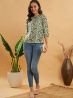 InWeave Women's Sage Green Paisley Print Top