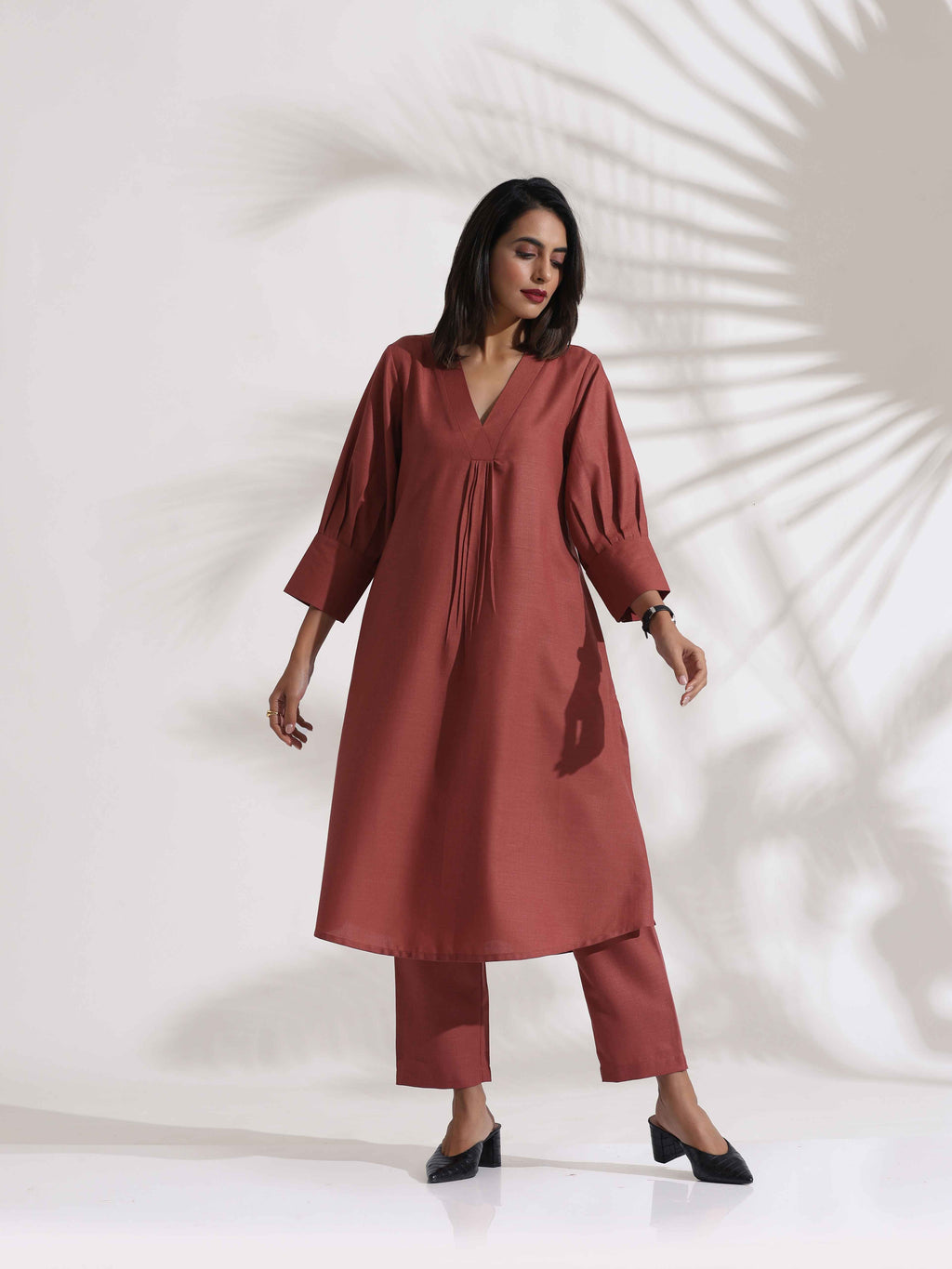 trueBrowns Pink Slub Kurta Set - Distacart