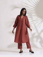 trueBrowns Pink Slub Kurta Set - Distacart