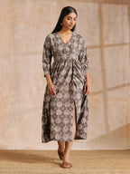 trueBrowns Clay Dabu Overall Print Cotton Wrap Dress - Distacart