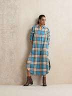 trueBrowns Beige Check Pleated Winter Dress - Distacart