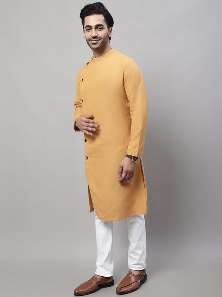 Even Apparels Mustard Sherwani Kurta With Asymetrical Cut