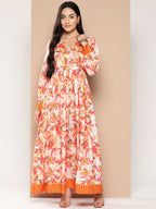 Ahalyaa Floral Printed Tie-Ups Crepe Empire Ethnic Dress - Distacart