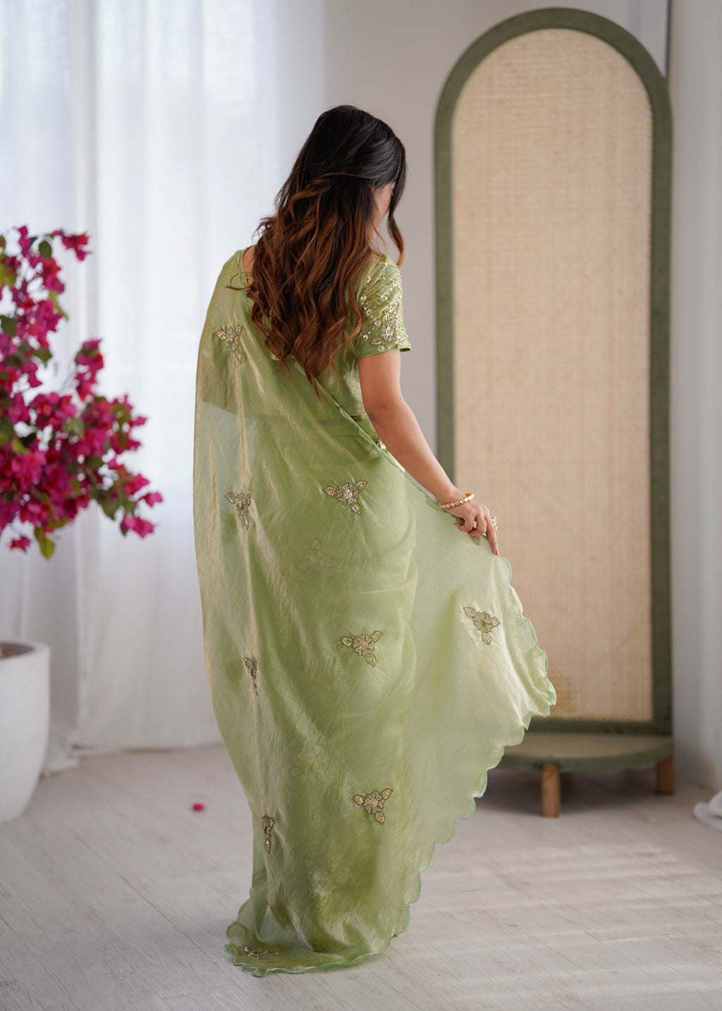 Evanik Designer Heavy Fendy Satin With Beads Embroidered Work Saree With Unstitched Blouse - Distacart