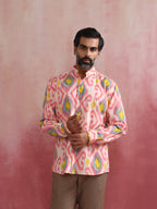 trueBrowns Men's Lime Ikat Print Cotton Shirt