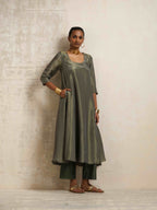 trueBrowns Green Tissue Anarkali Kurta Dupatta Set - Distacart