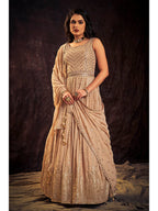 Myra Peach Real Georgette Designer Gown Style Suit - Distacart