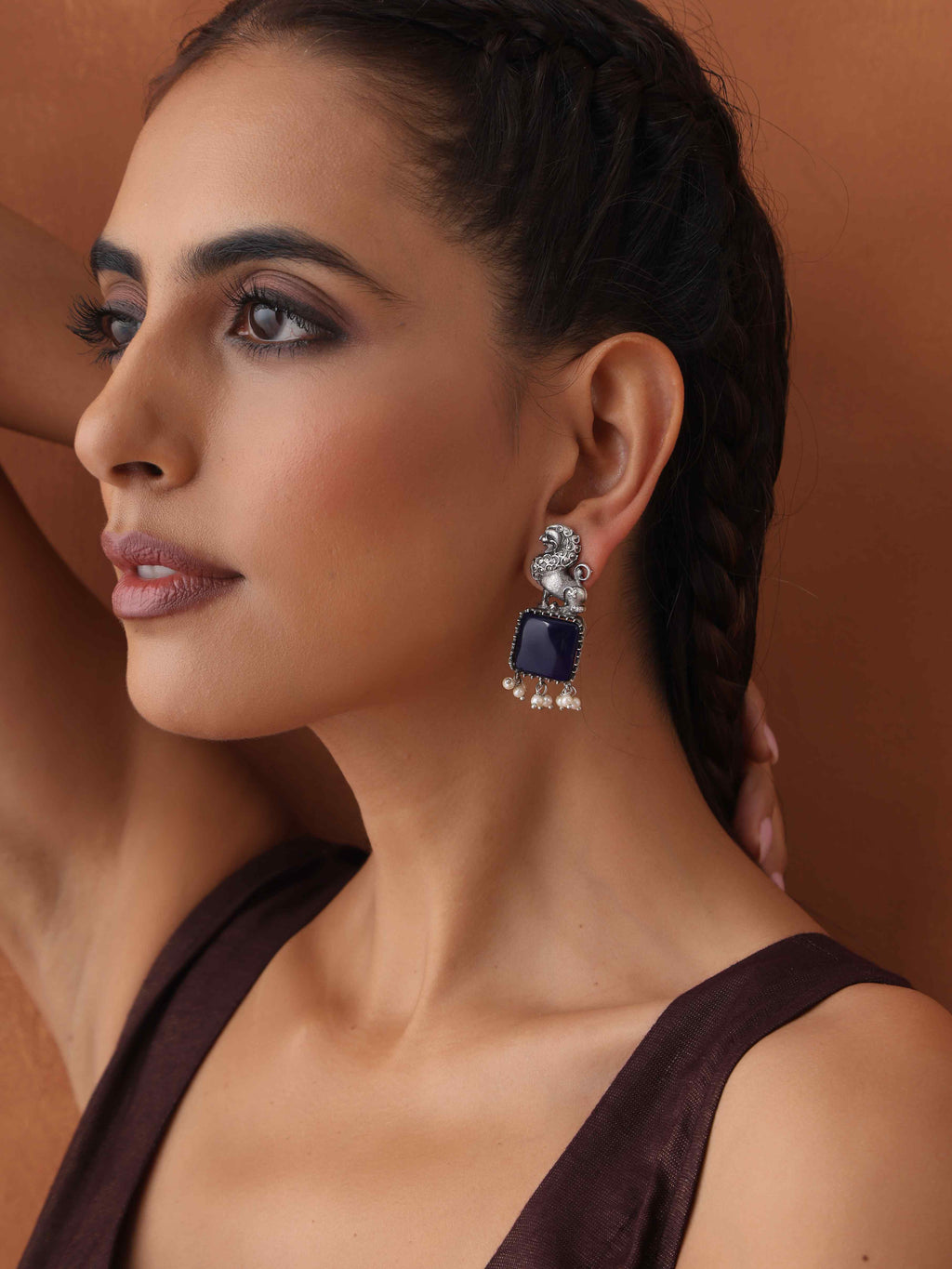 trueBrowns Silver Tone Turquise Stone Earrings - Distacart