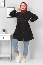 Pimu Muslim Wear Women's Embroidered Top - Black