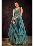 Myra Blue Real Georgette Designer Gown Style Suit - Distacart
