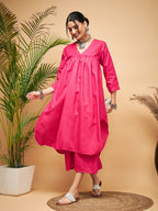InWeave Women's Fuchsia Flared Kurta Palazzo Set